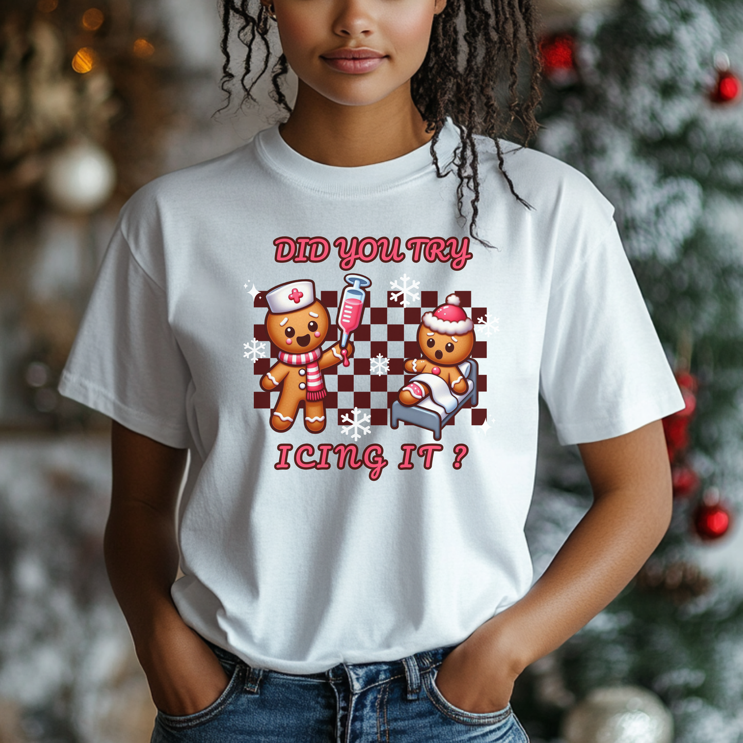 Did you try icing it? Nurse T-Shirt (brown checkered)