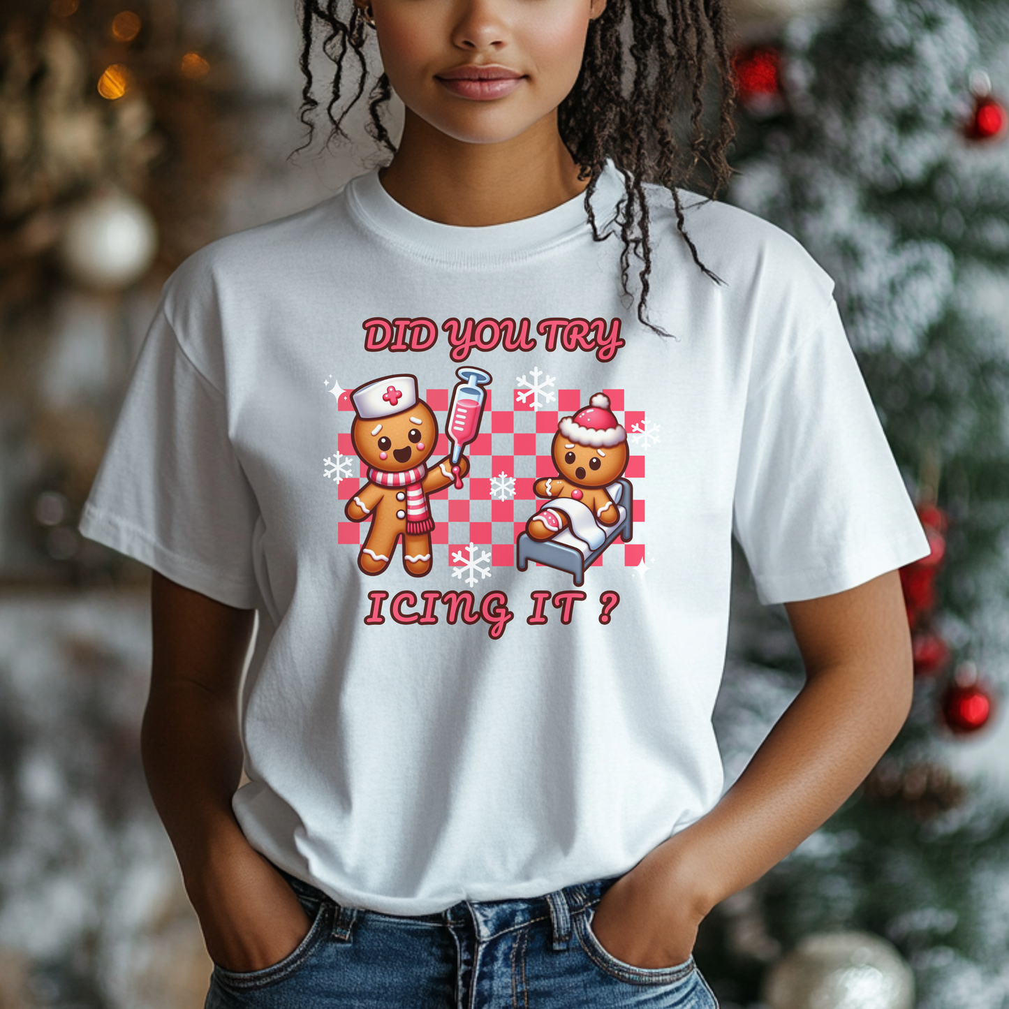 Did you try icing it? Nurse T-Shirt (pink checkered)