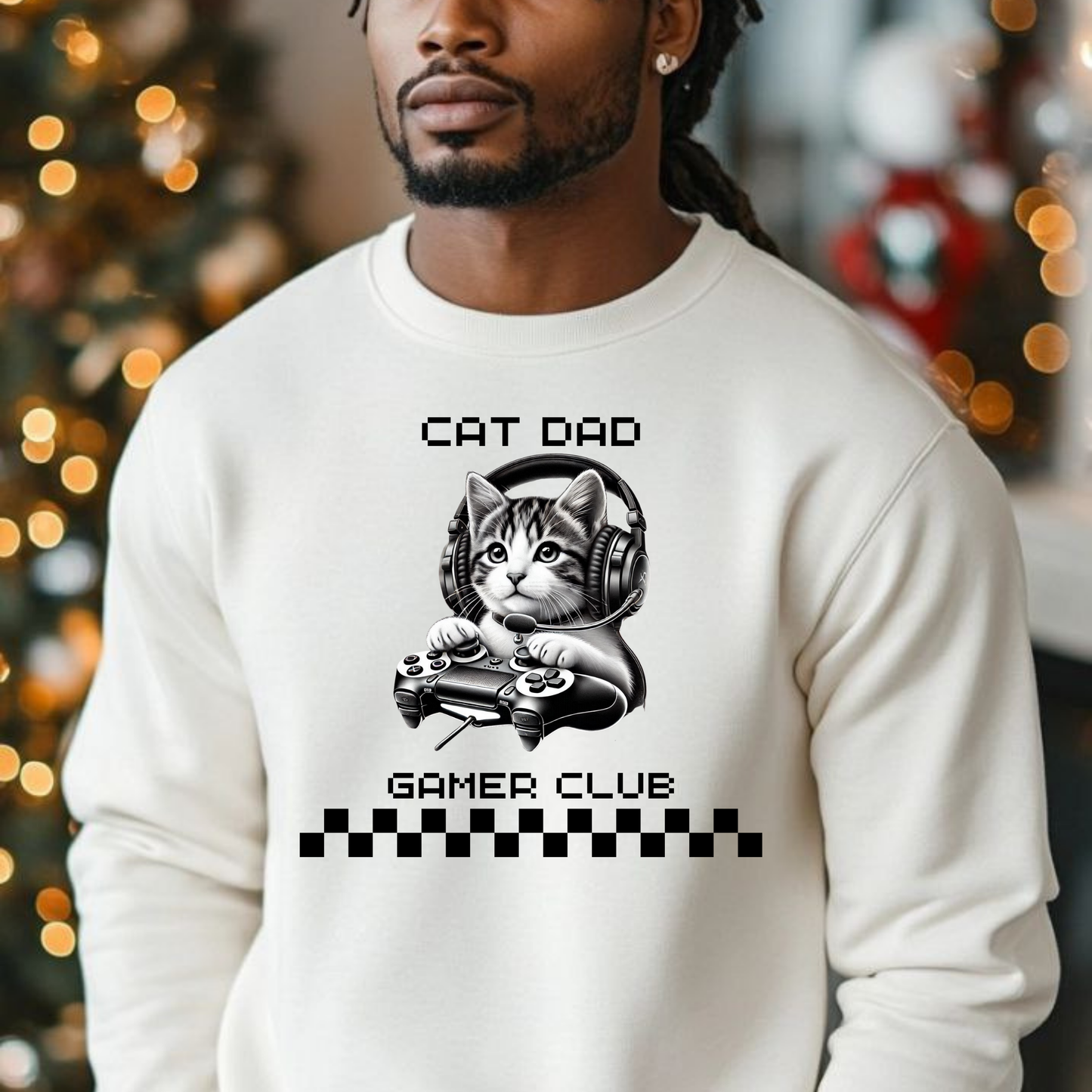 Cat Dad Gamer Club Crewneck Pullover Sweatshirt