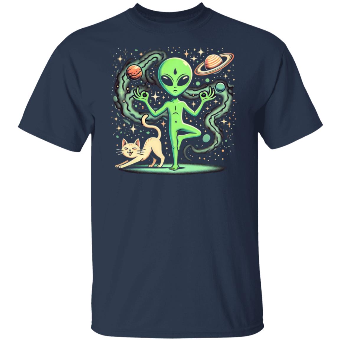 Alien & Cat Yoga Saturn T-Shirt