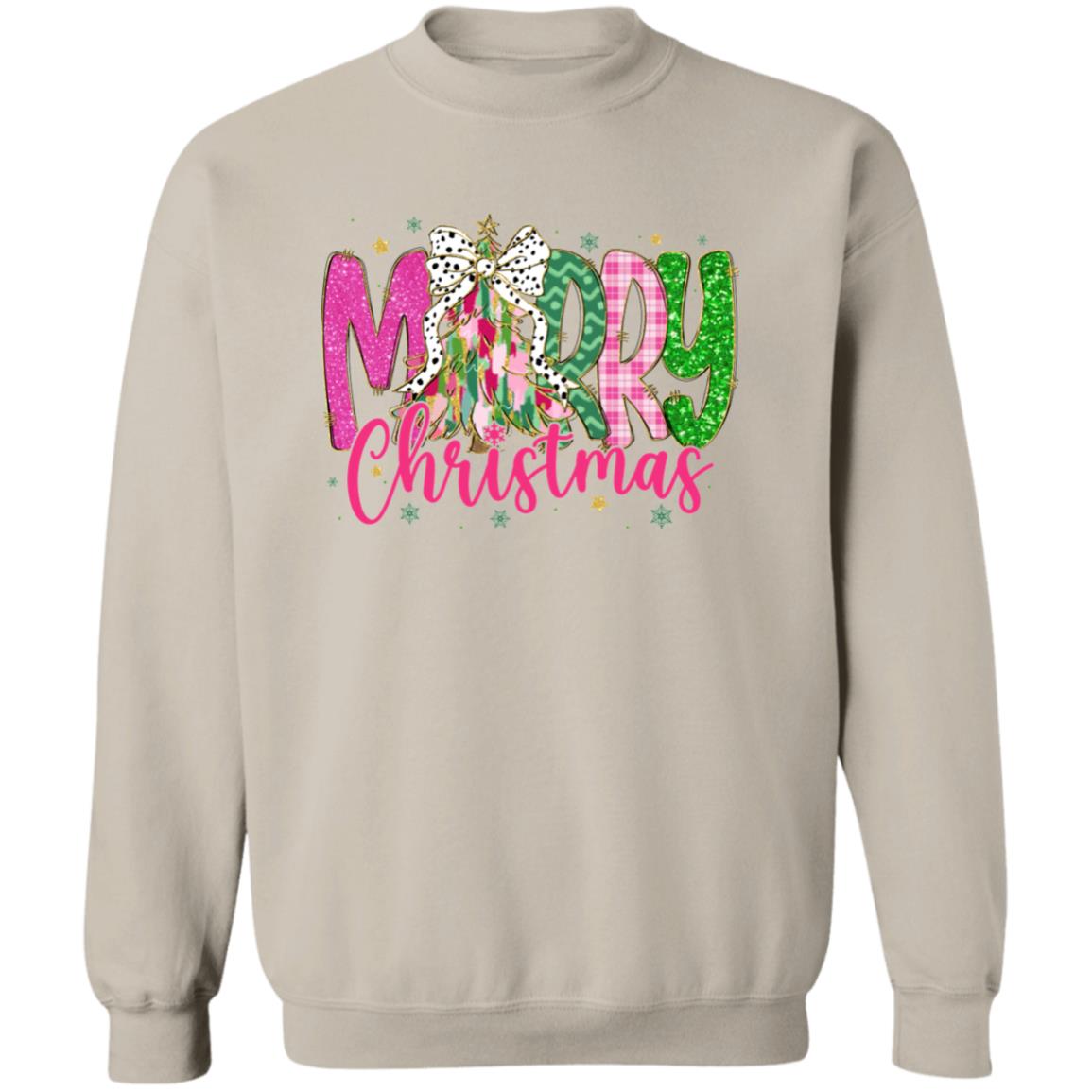 Merry Christmas Cute Coquette Bow Crewneck Pullover Sweatshirt