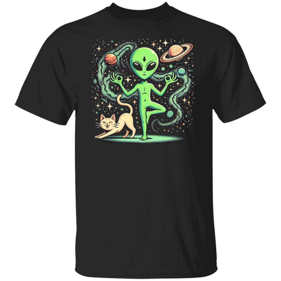 Alien & Cat Yoga Saturn T-Shirt