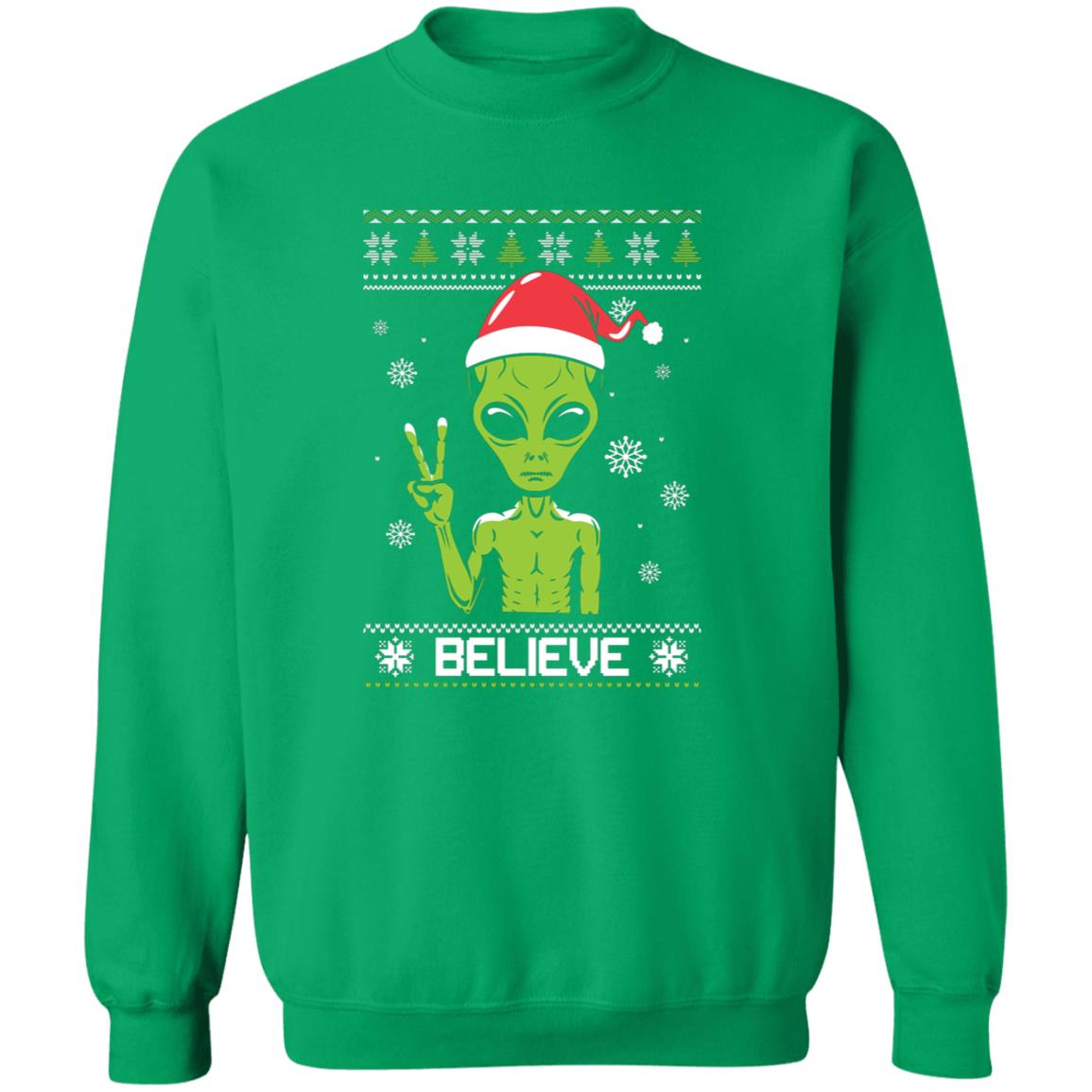 Santa Alien I Believe Ugly Sweater Crewneck Pullover Sweatshirt