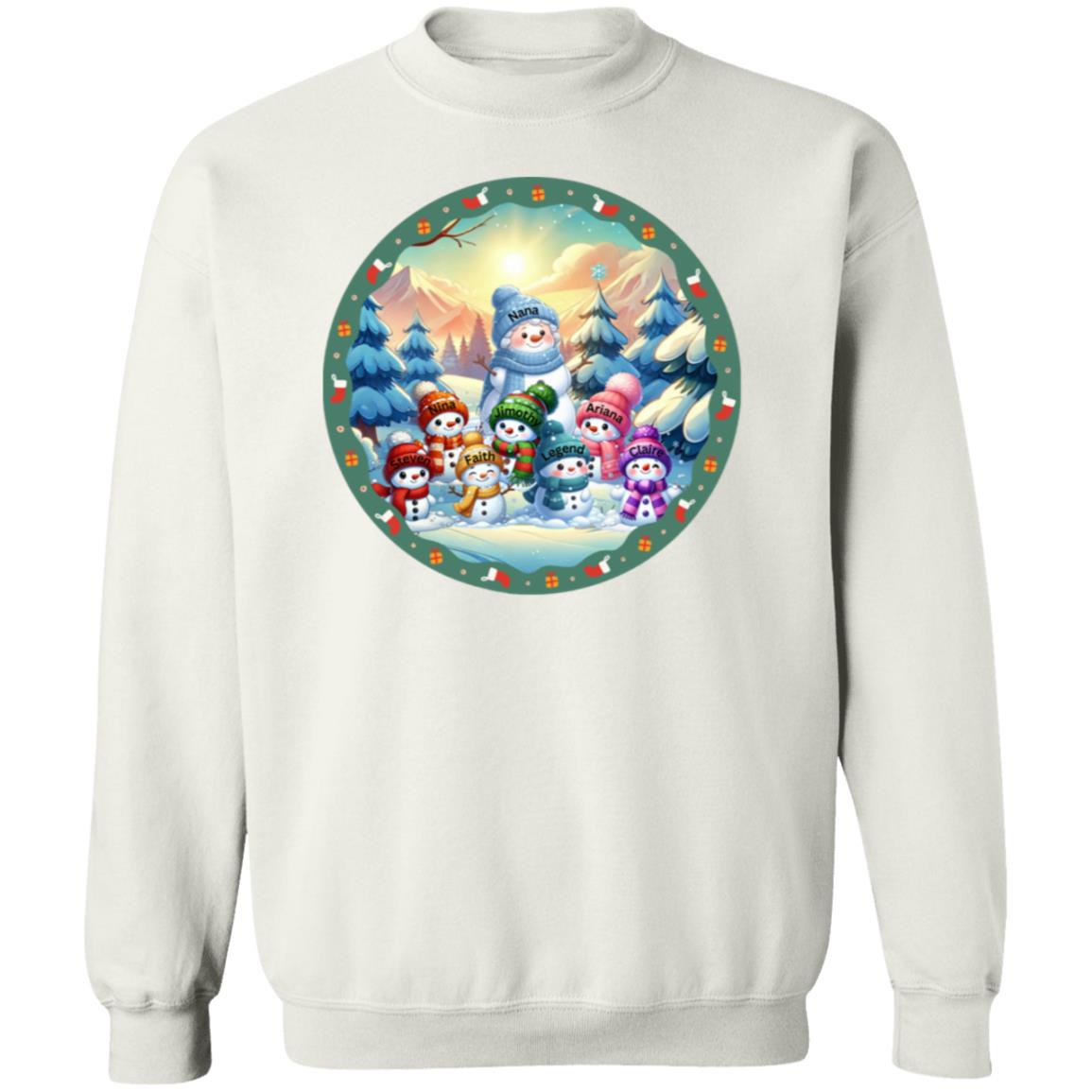 Grandma and Grandkids Snowman Personalized Crewneck Pullover Sweatshirt