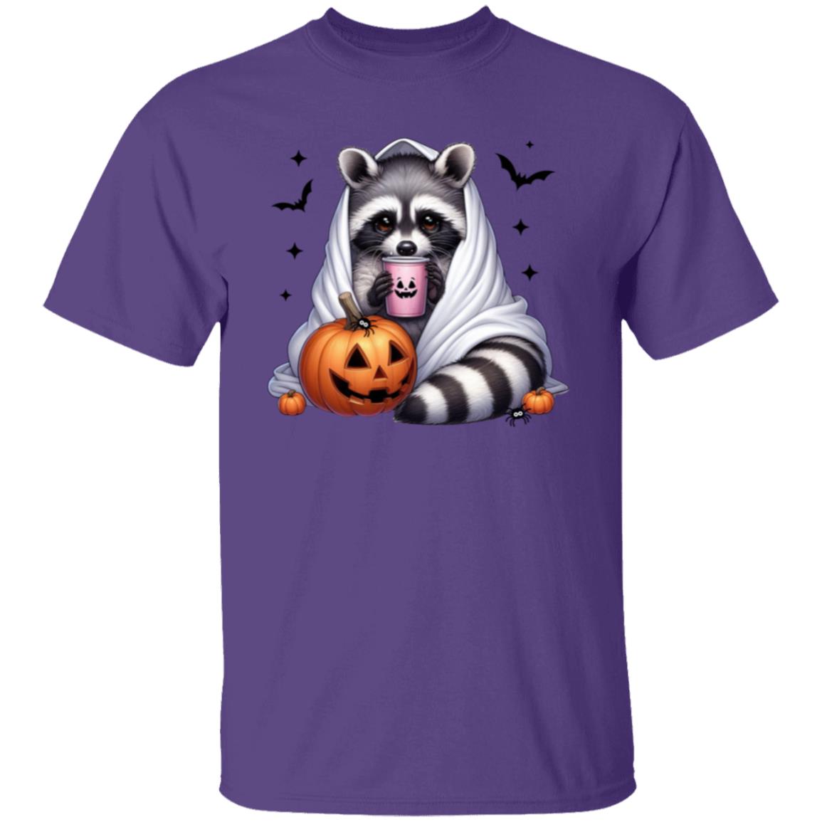 Racoon Cozy Coffee Pumpkin Ghost T-Shirt