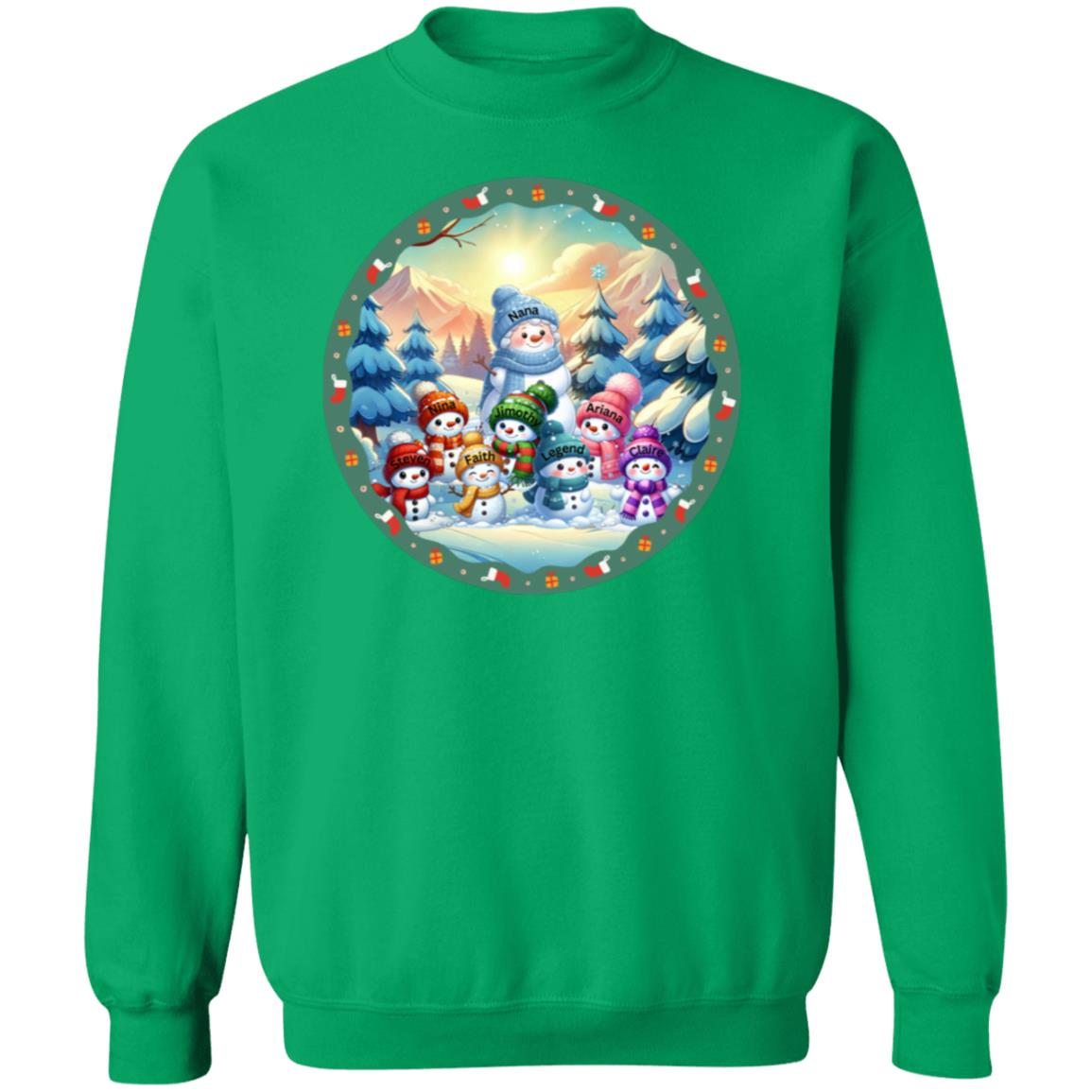 Grandma and Grandkids Snowman Personalized Crewneck Pullover Sweatshirt