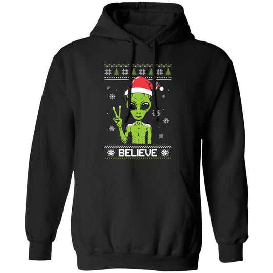 Santa Alien I Believe Ugly Sweater Pullover Hoodie