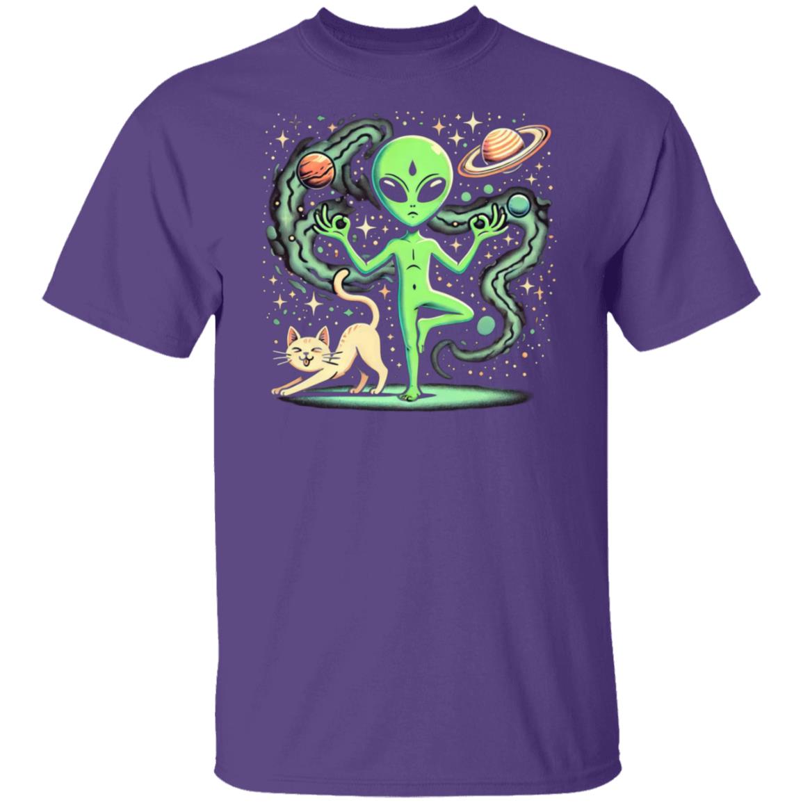 Alien & Cat Yoga Saturn T-Shirt