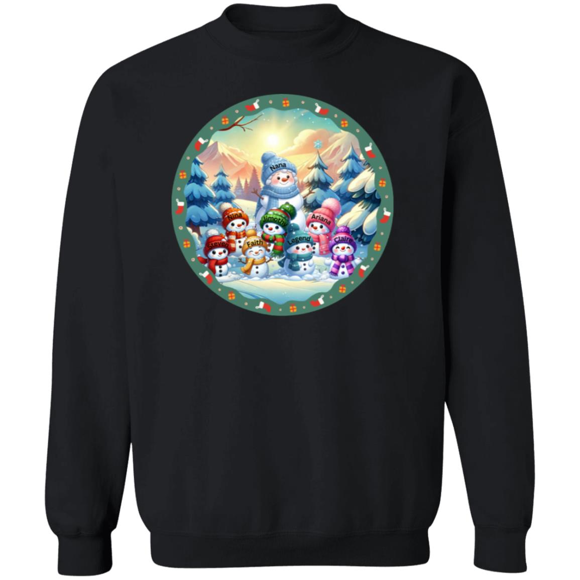 Grandma and Grandkids Snowman Personalized Crewneck Pullover Sweatshirt