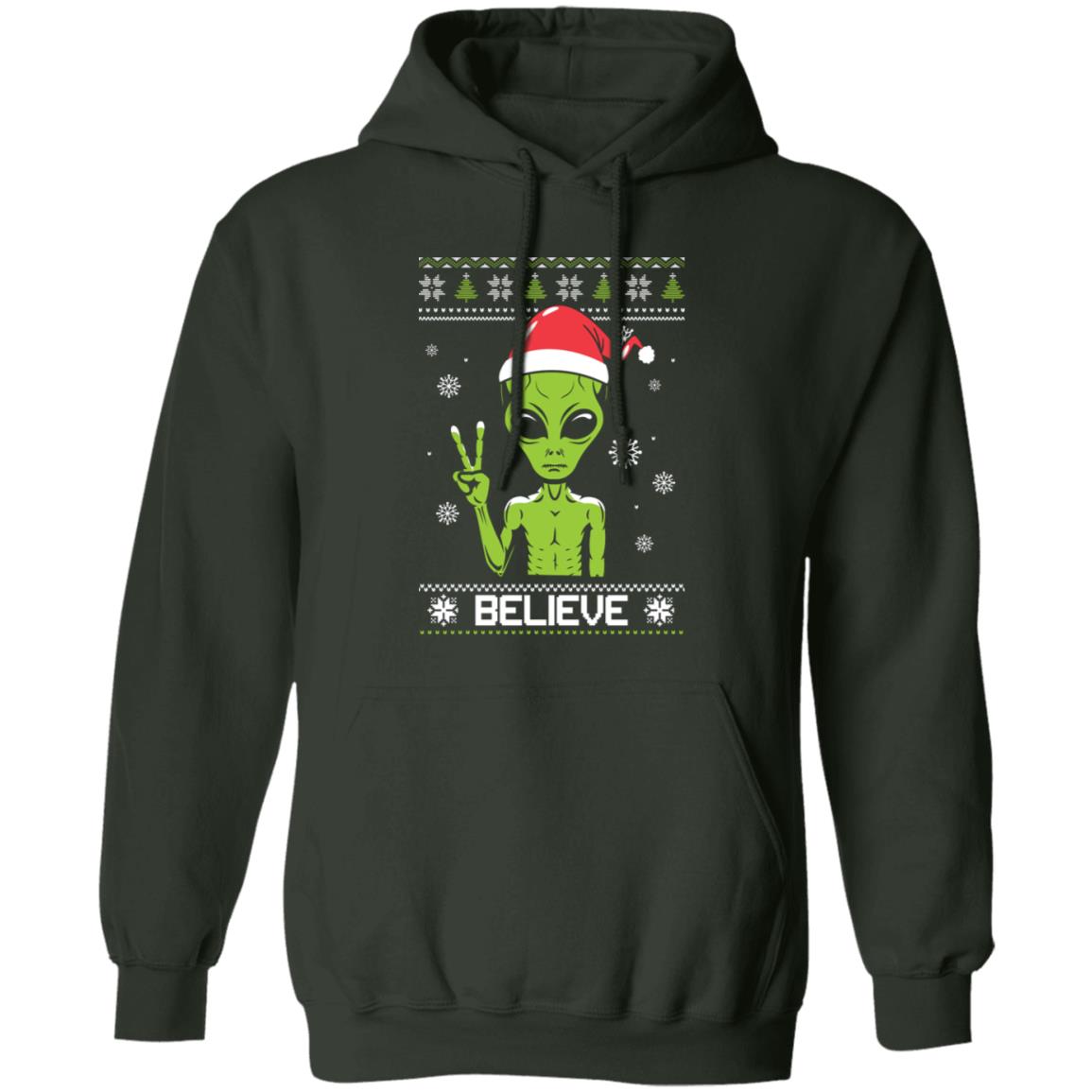 Santa Alien I Believe Ugly Sweater Pullover Hoodie