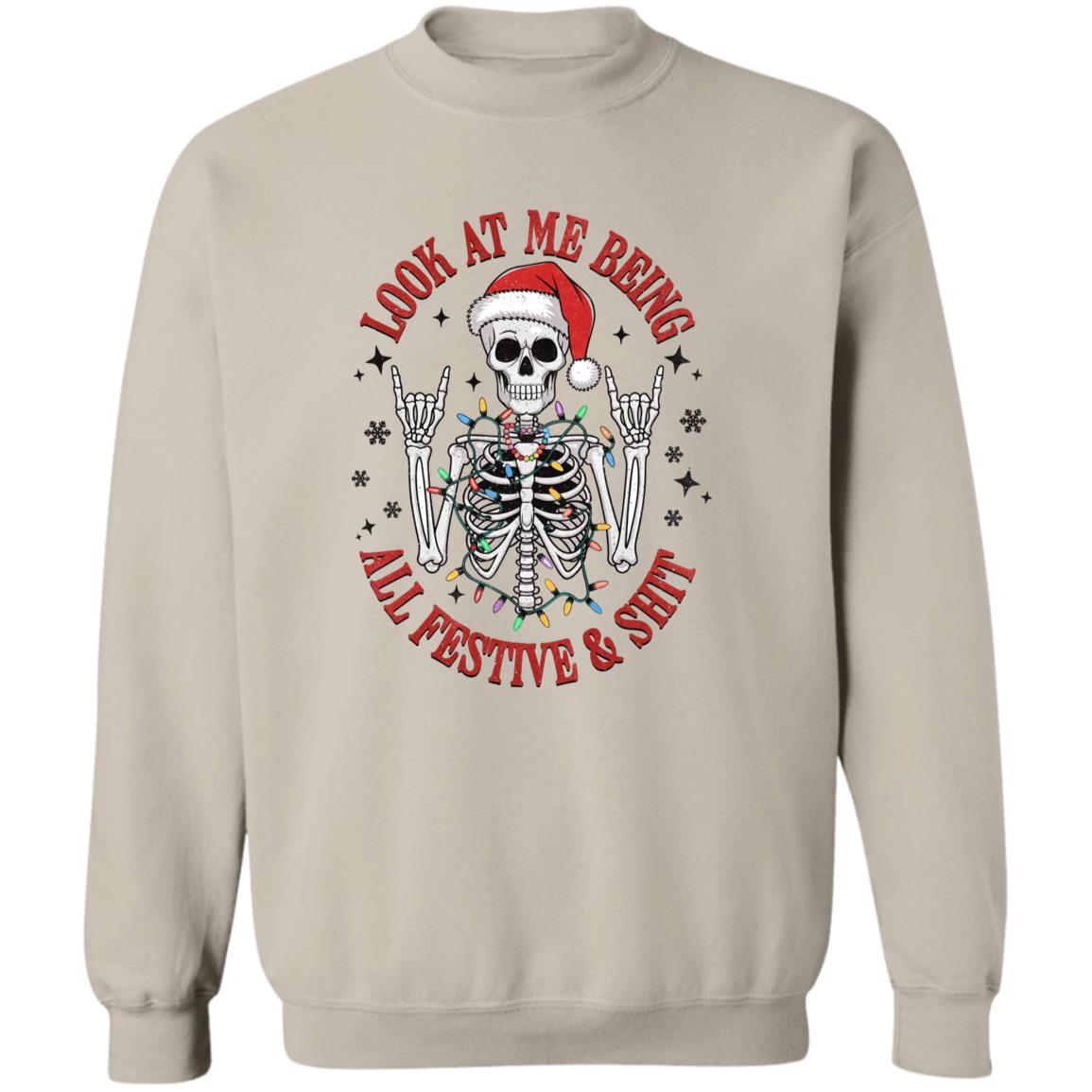 Look at  me Christmas Skeleton Crewneck Pullover Sweatshirt