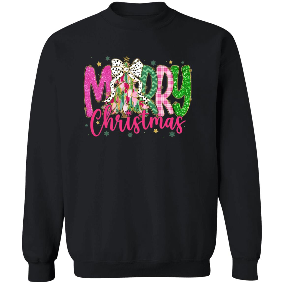 Merry Christmas Cute Coquette Bow Crewneck Pullover Sweatshirt