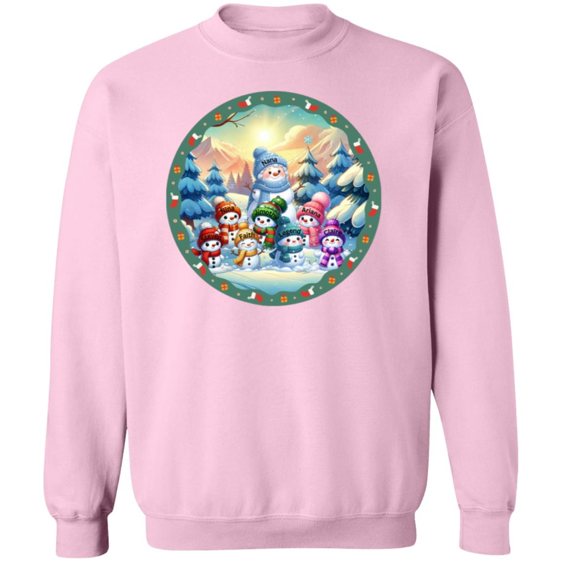 Grandma and Grandkids Snowman Personalized Crewneck Pullover Sweatshirt