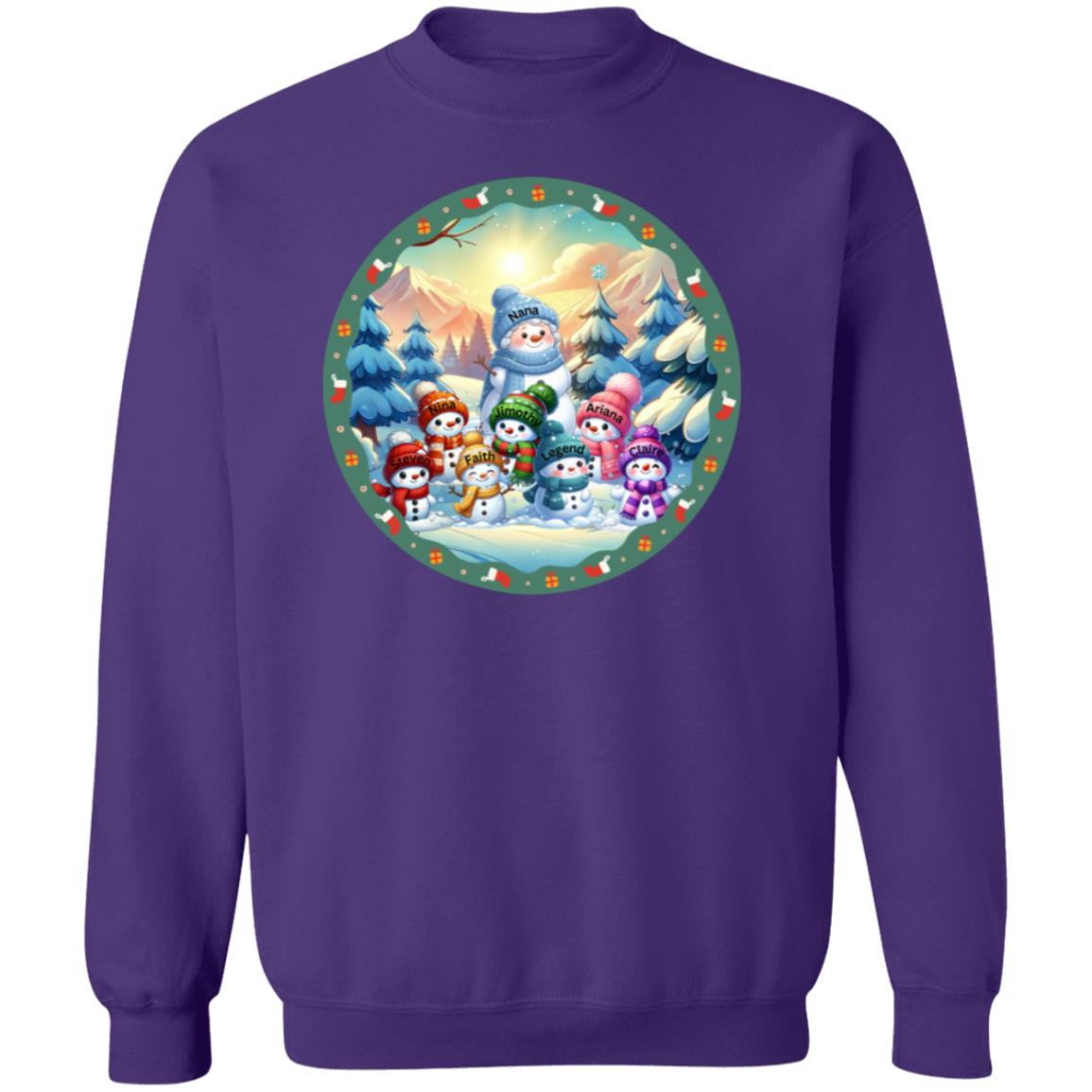 Grandma and Grandkids Snowman Personalized Crewneck Pullover Sweatshirt