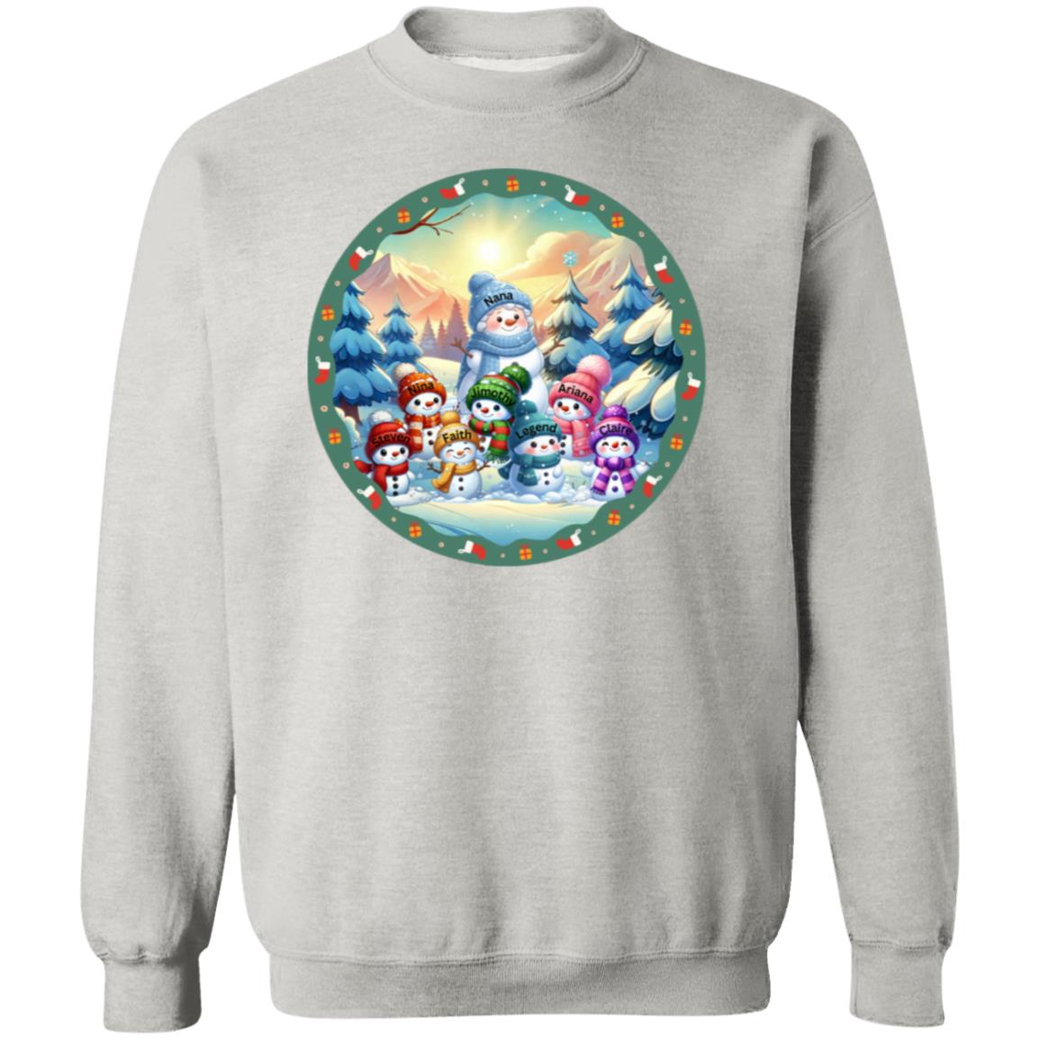 Grandma and Grandkids Snowman Personalized Crewneck Pullover Sweatshirt