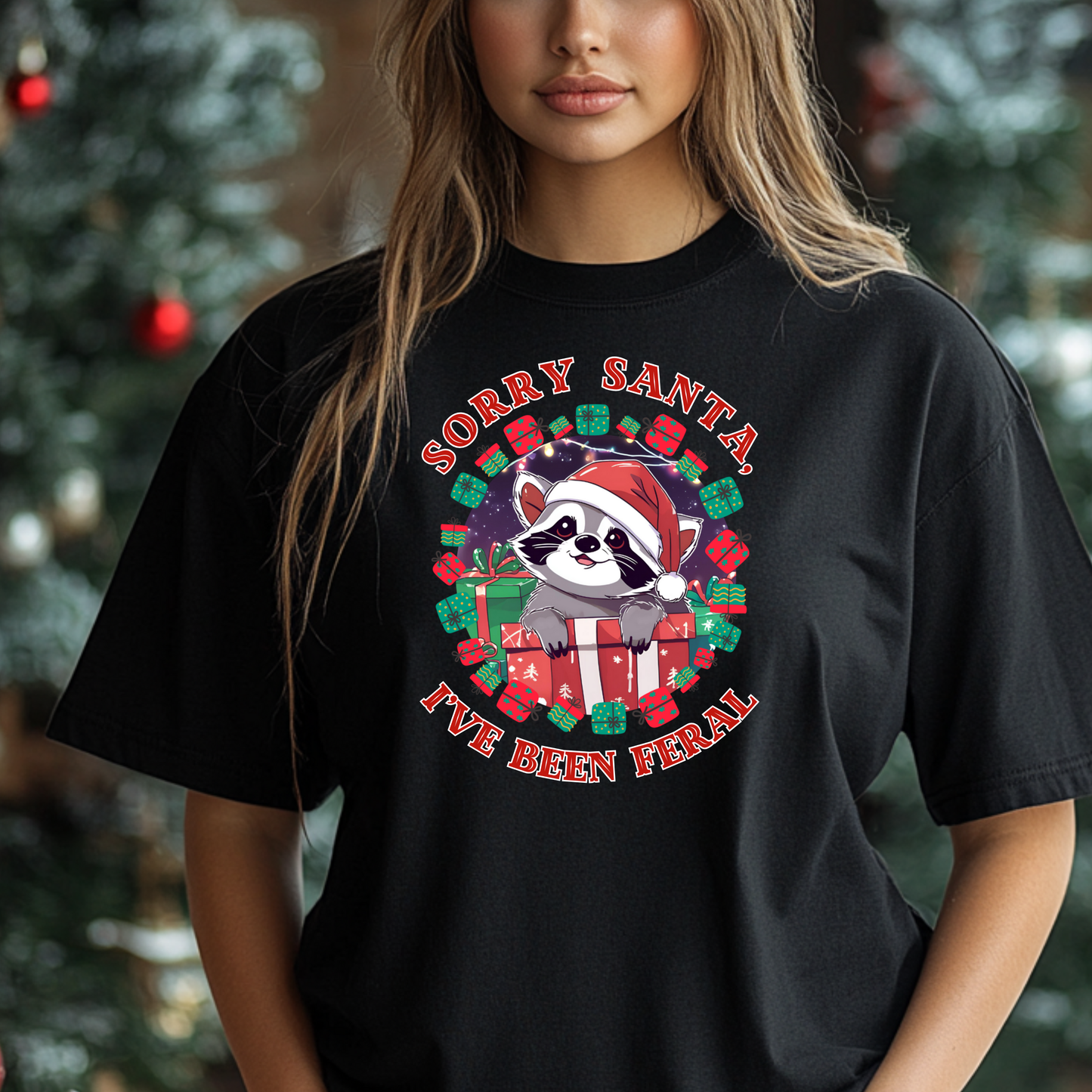 Sorry Santa, I've Been Feral Raccoon Christmas T-Shirt