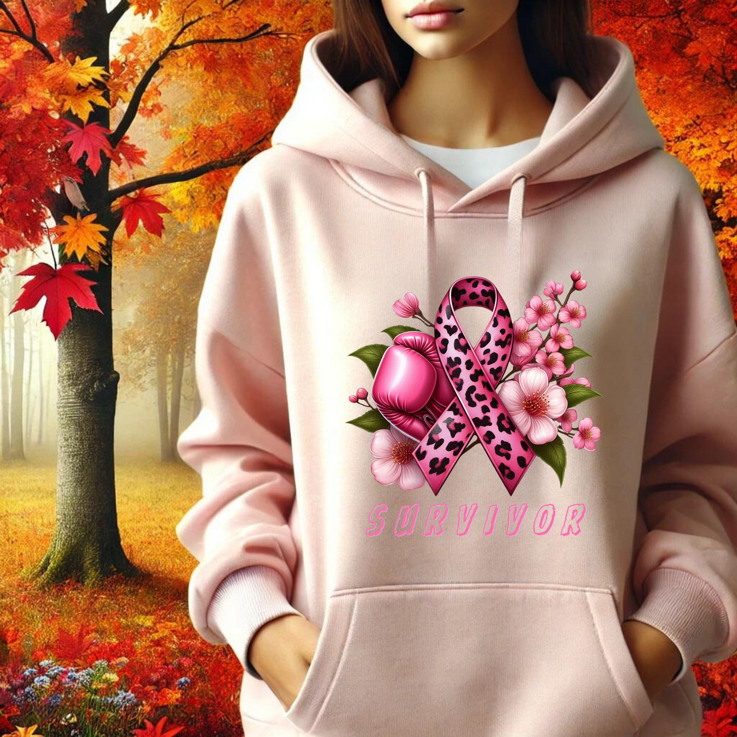 Breast Cancer Survivor Floral Pullover Hoodie