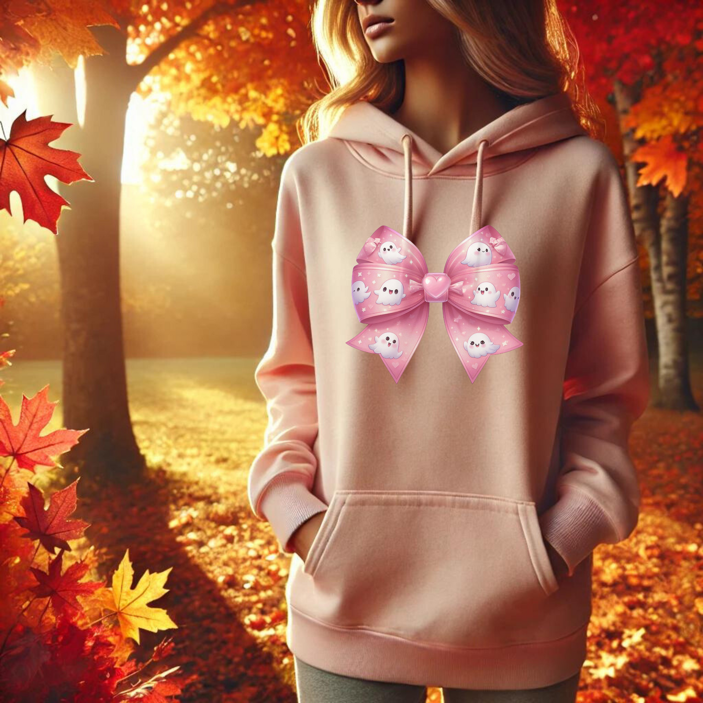 Ghost Croquette Pink Bow Pullover Hoodie